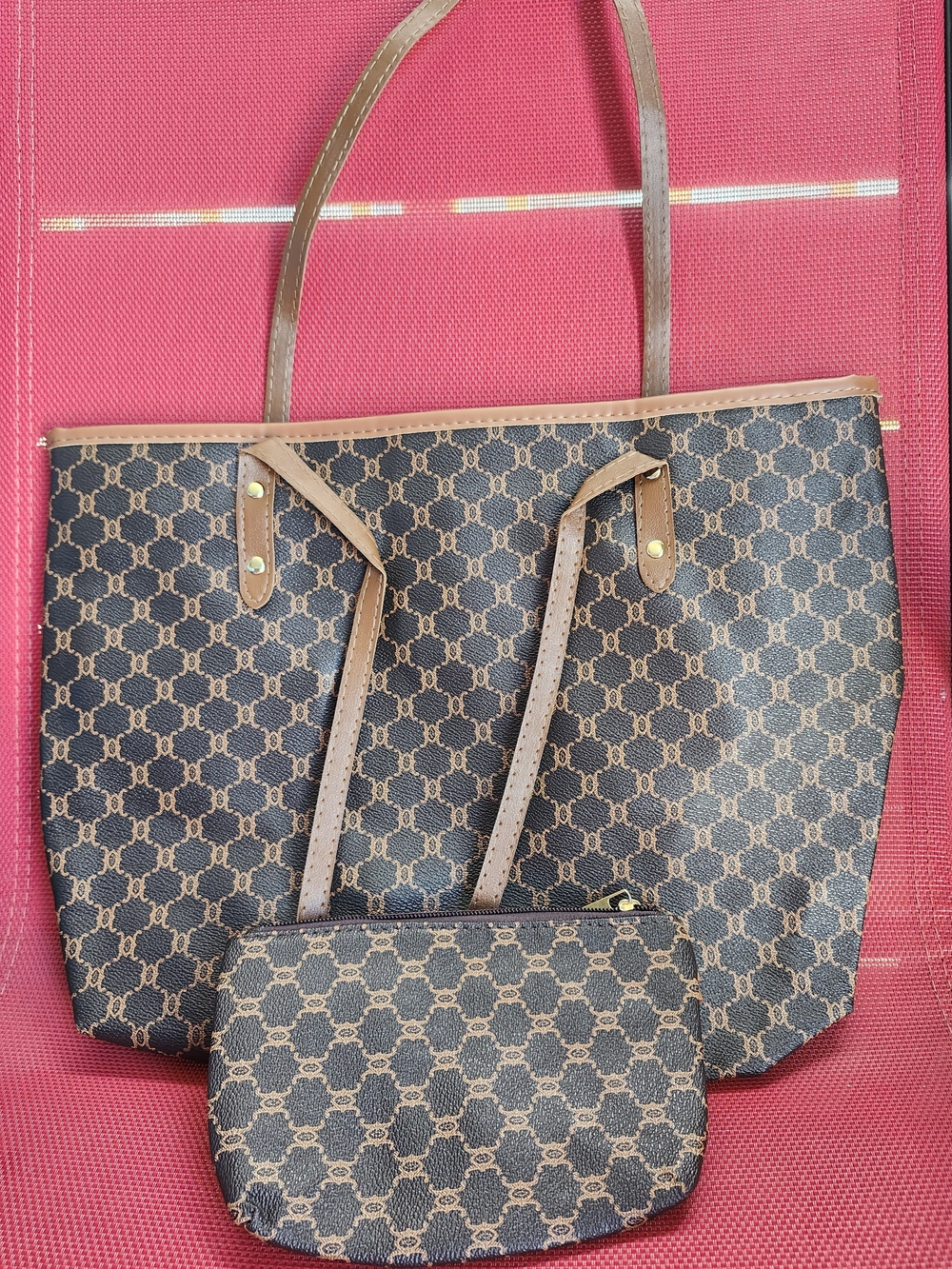Brown Monogram Tote Bag with Matching Pouch